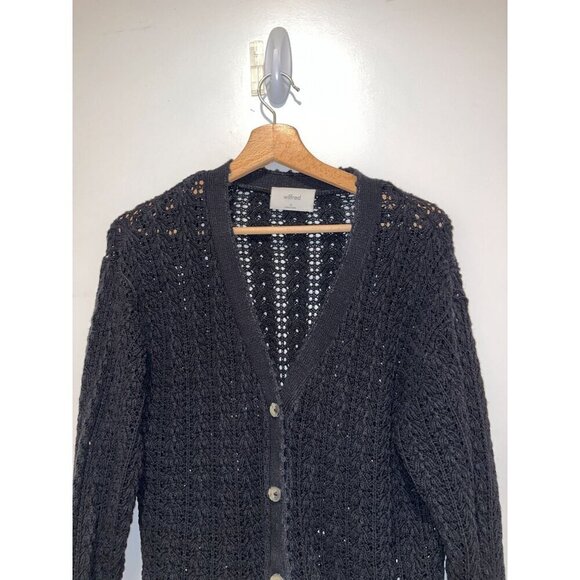 ARITZIA Wilfred Black Crochet Knit Button-Up Cardigan Sweater XS - Picture 3 of 8